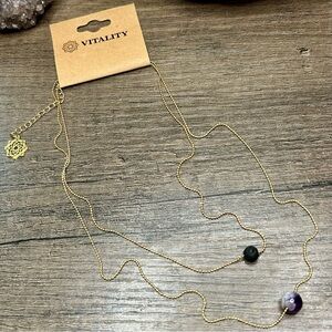 Gold Tone Iron Chain Lava Rock And Amethyst Diffuser Necklace